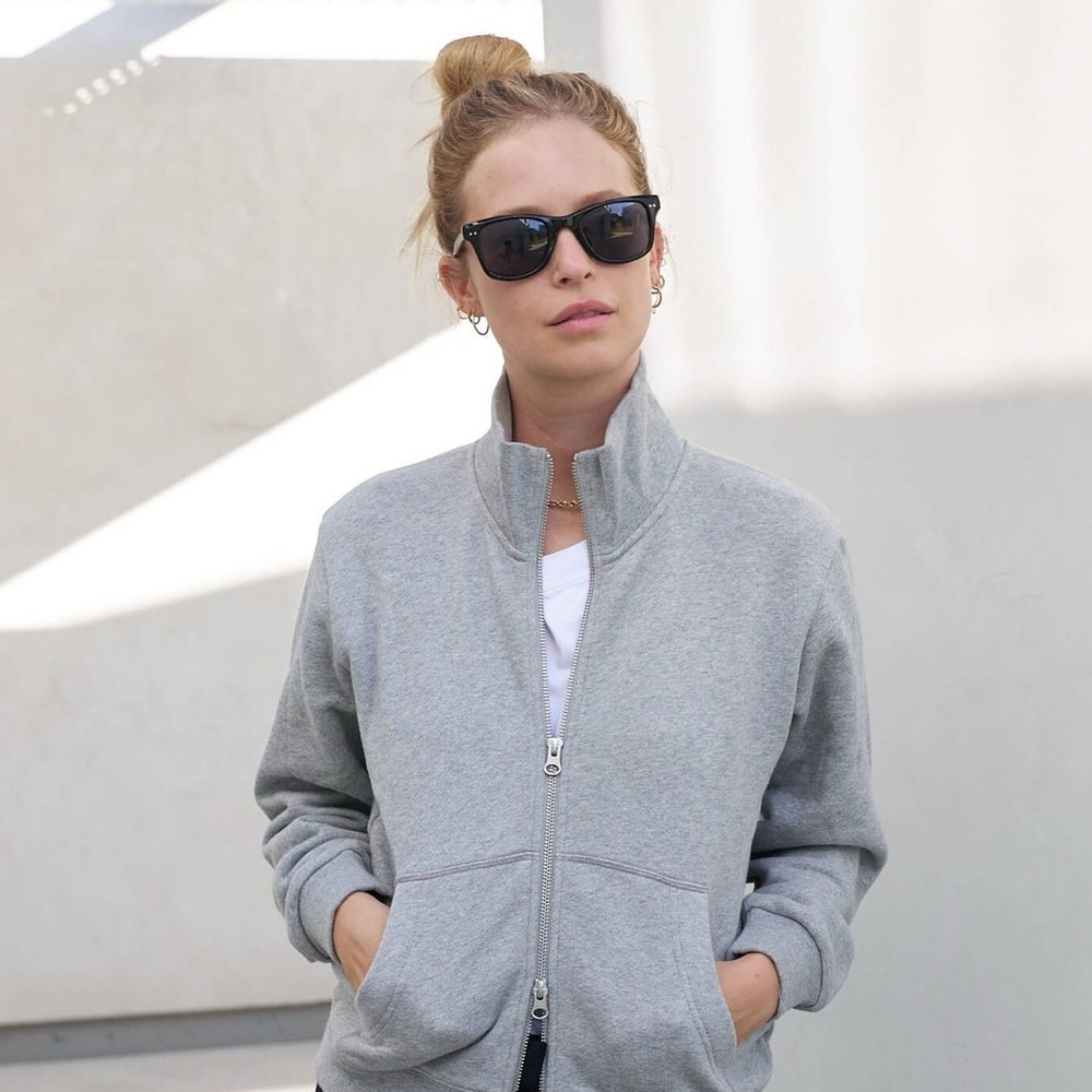 AYR Gray Bomber Jacket with Ribbed Details